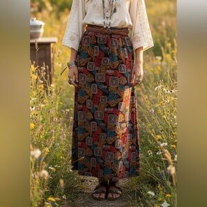 😍2/$20 Boho Colourful Velvet Maxi Skirt Sz S